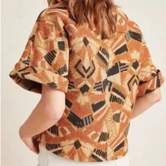 Anthropologie Dolan Seraphina Brown Tan Textured Short Sleeve Shirt Plus Size 1X - Picture 2 of 12